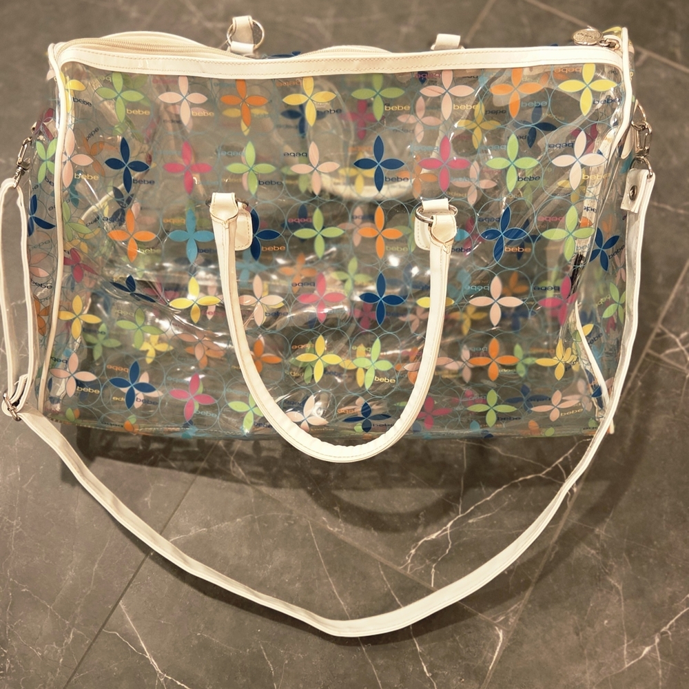 bebe Multicolor Floral Transparent Travel Or Beach Bag